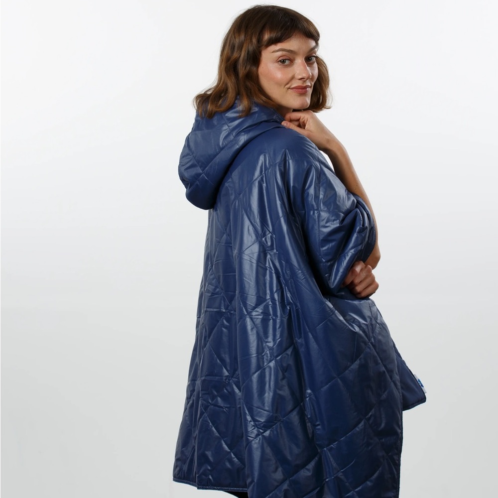 RAINRAPS Navy Quilted PufferRap Rain Jacket Packable Reversible Travel Coat - Picture 3 of 6